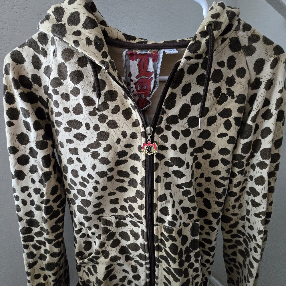 L.A.M.B. Leopard Print Zip Hoodie - Cream & Brown